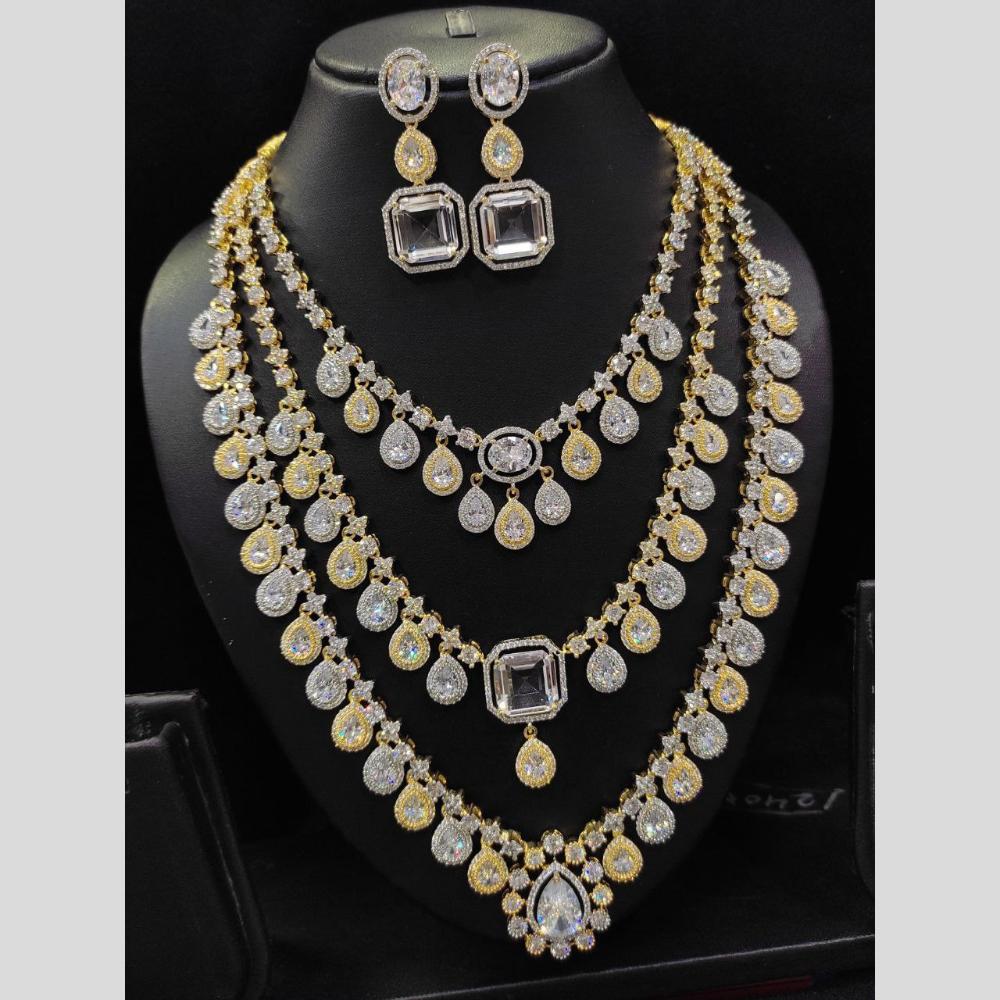 Aamrapali 2 Tone Plated American Daimonds Multi Layer Long Necklace Set