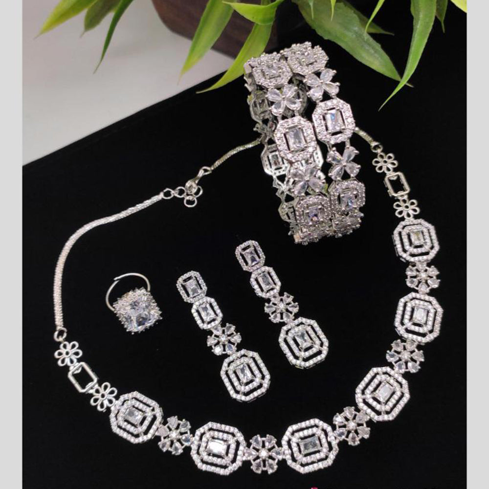 Aamrapali Silver Plated American Diamond Combo Set