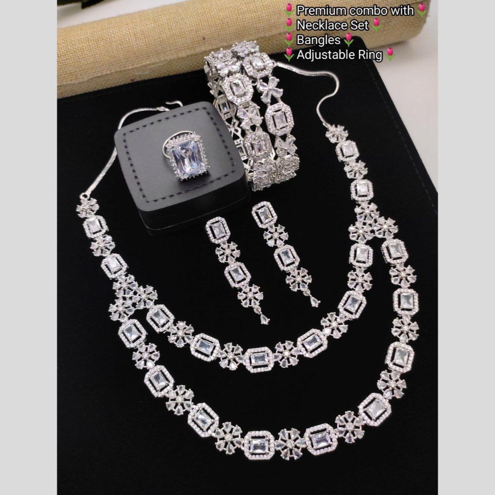 Aamrapali Silver Plated American Diamond Combo Set