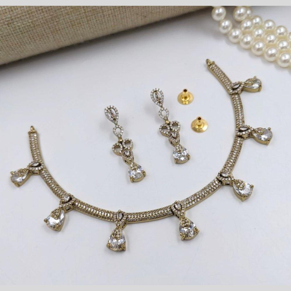 Aamrapali Glamour Gold Plated Shine American Diamond Necklace Set
