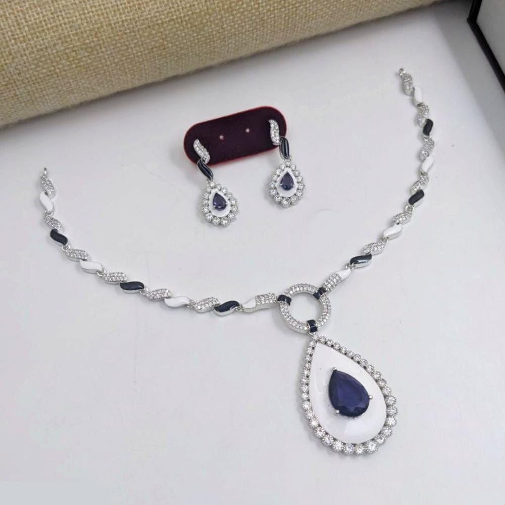 Aamrapali Glamour Silver Plated Shine American Diamond Meenakari Necklace Set