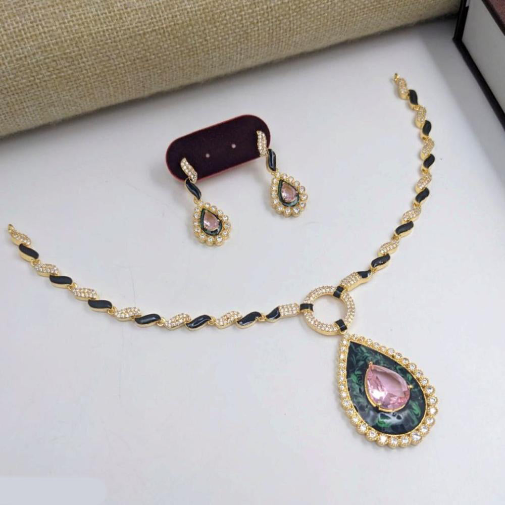 Aamrapali Glamour Gold Plated Shine American Diamond Meenakari Necklace Set
