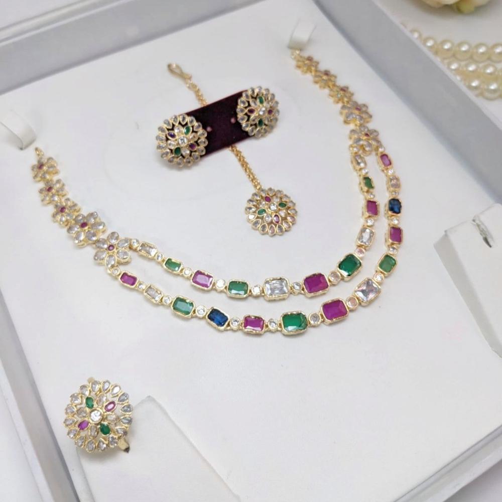 Aamrapali Glamour Gold Plated Shine Crystal Stone Necklace Set