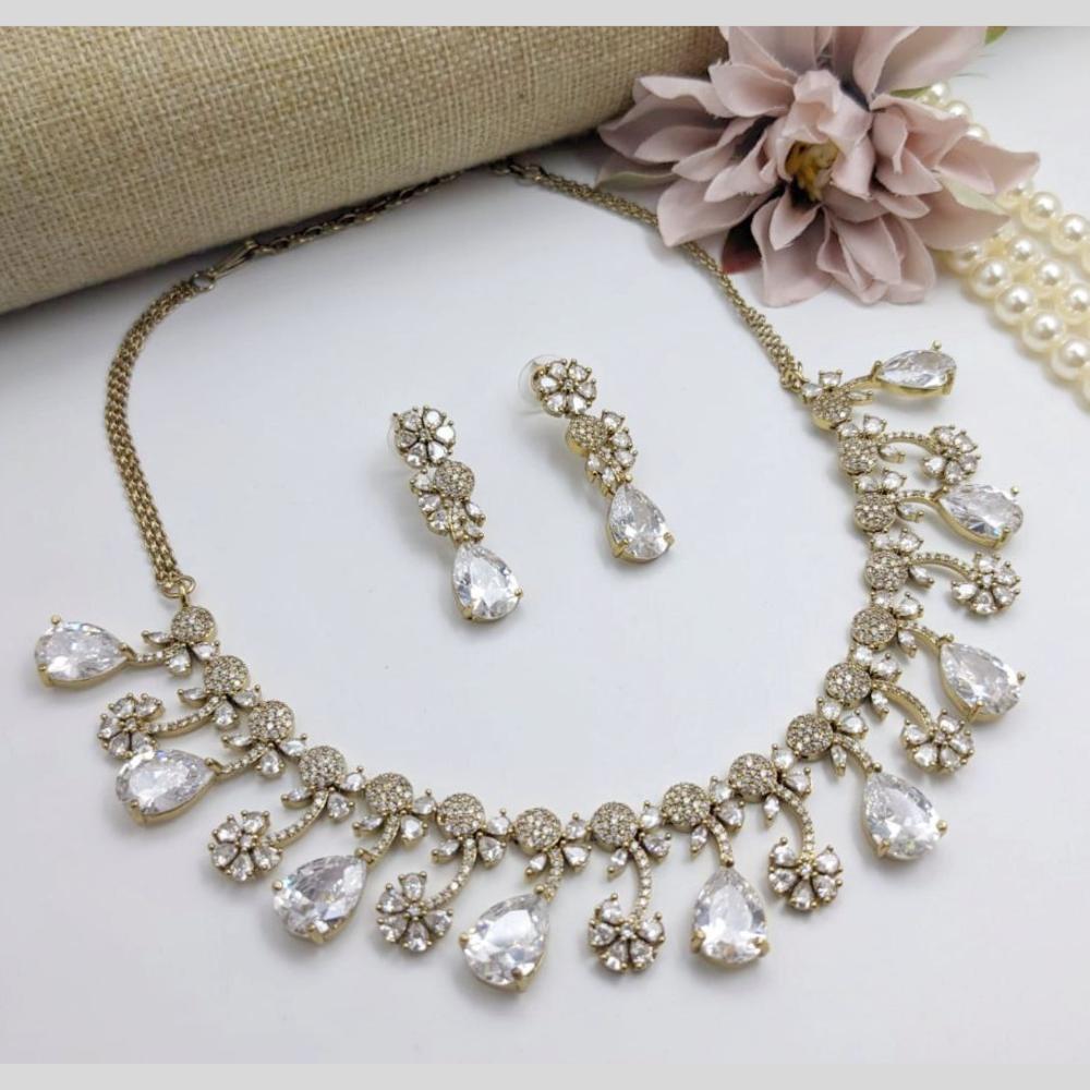 Aamrapali Glamour Gold Plated Shine American Diamond Necklace Set