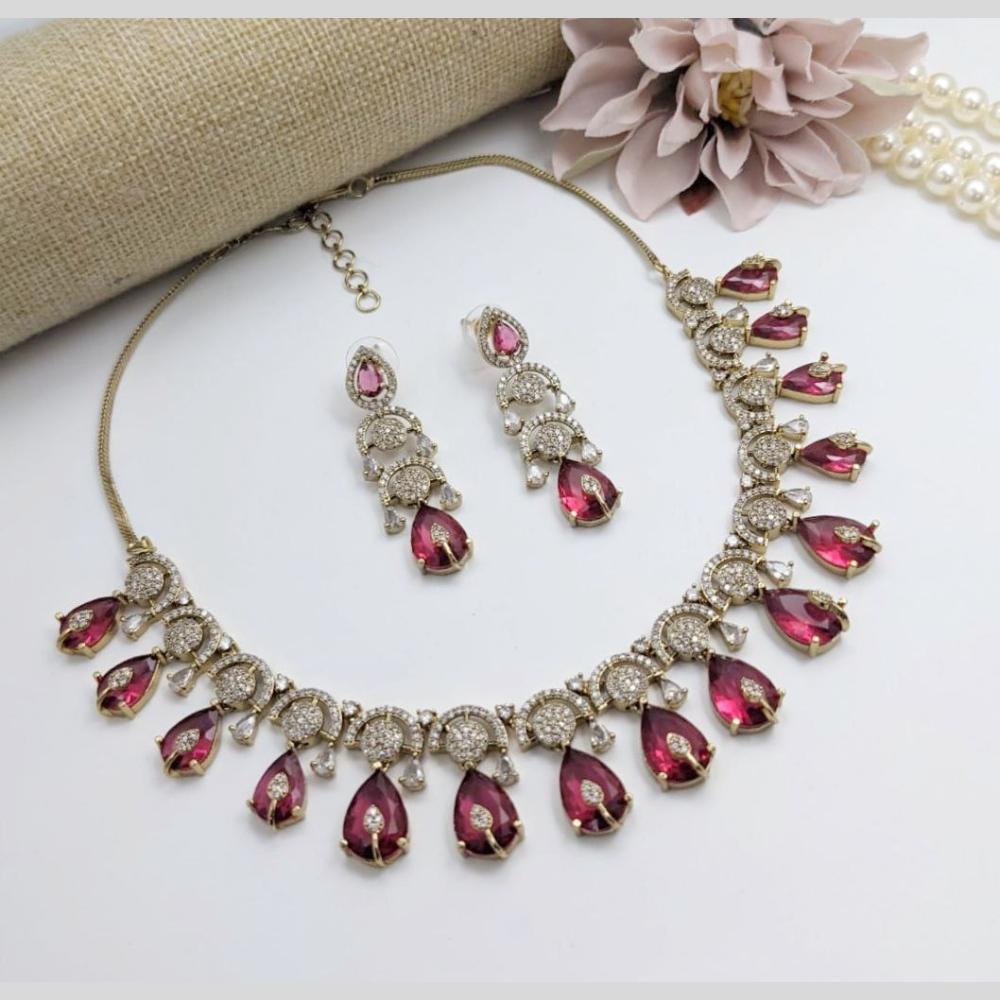 Aamrapali Glamour Gold Plated Shine American Diamond Necklace Set