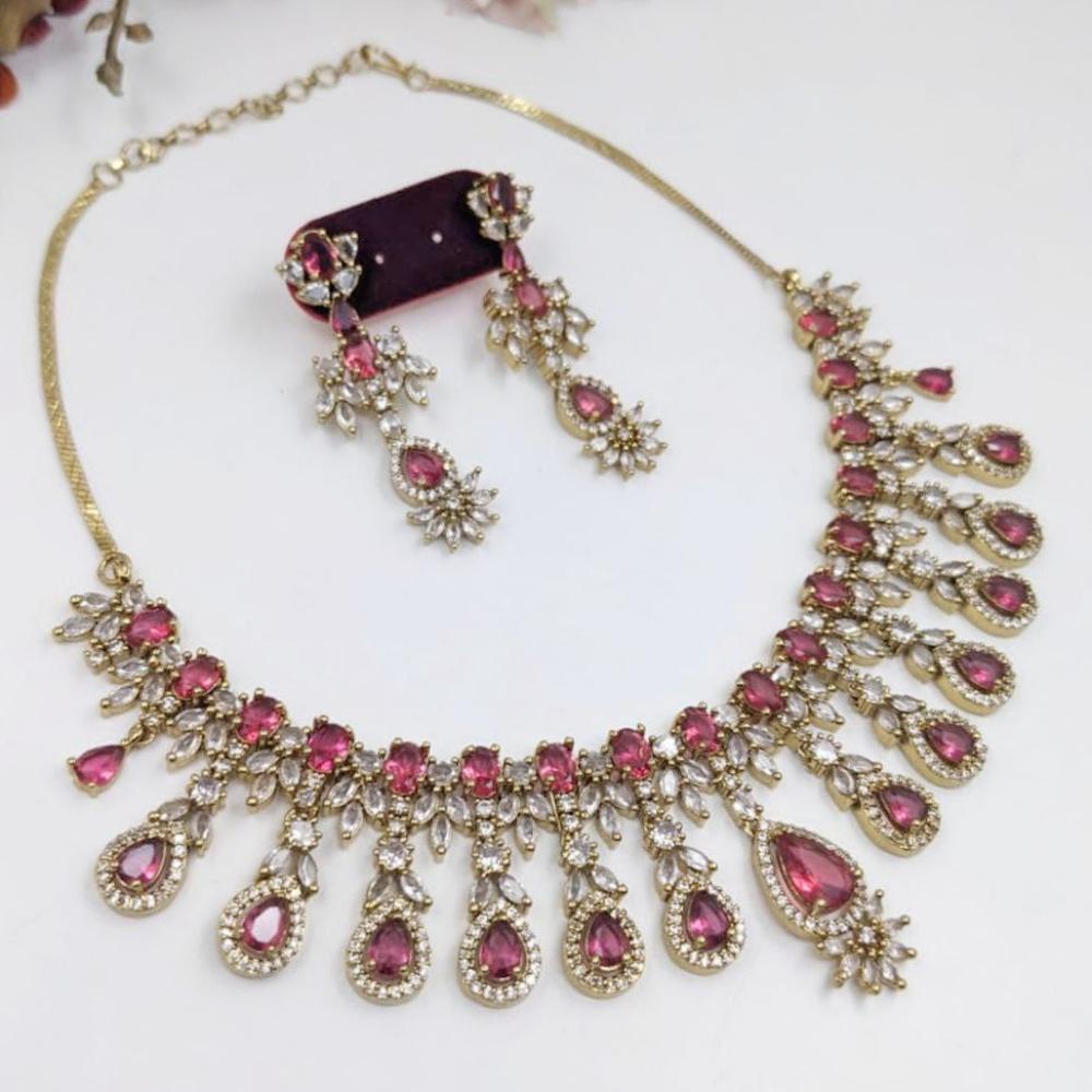 Aamrapali Glamour Gold Plated Shine American Diamond Necklace Set