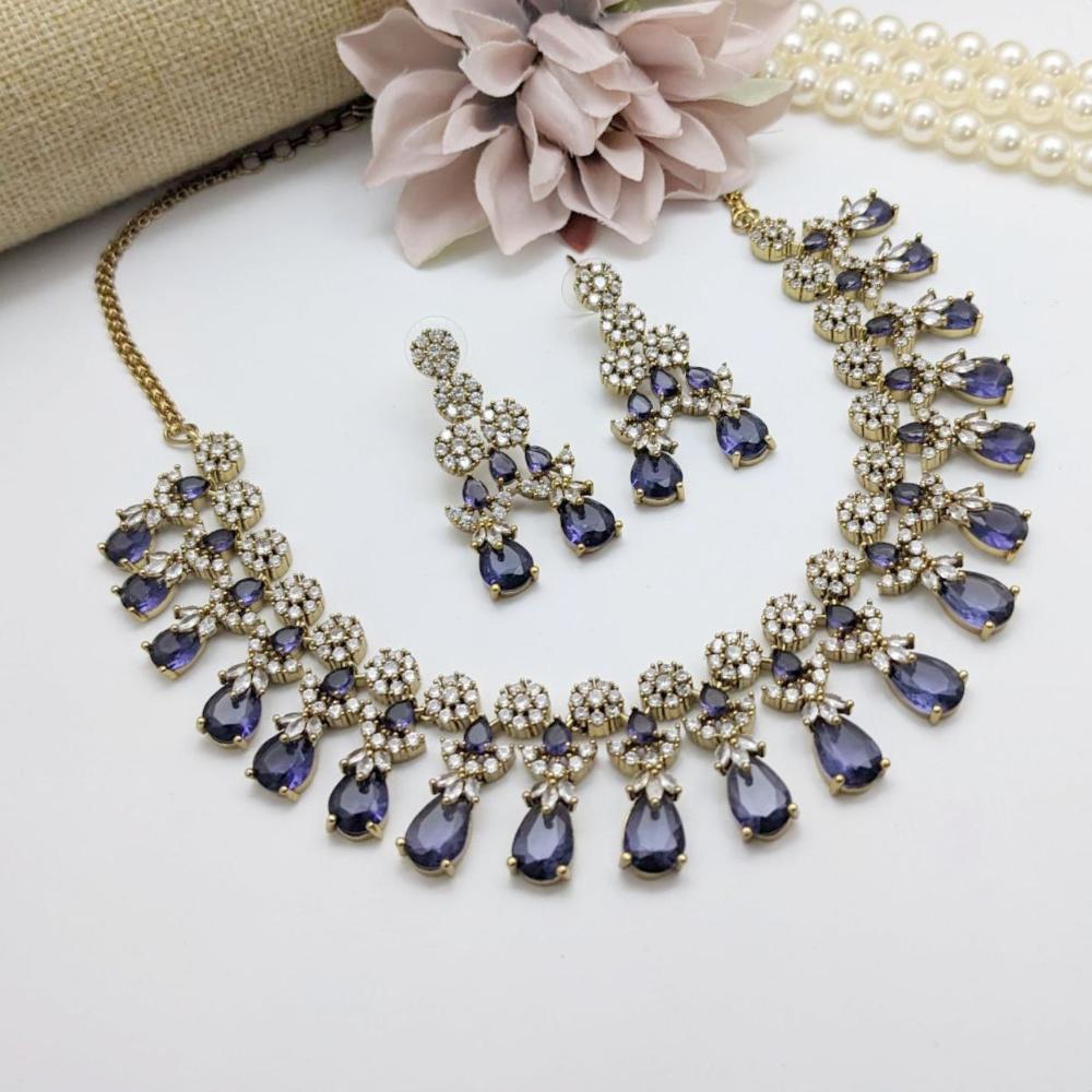 Aamrapali Glamour Gold Plated Shine American Diamond Necklace Set