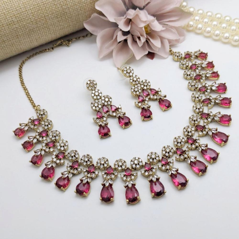 Aamrapali Glamour Gold Plated Shine American Diamond Necklace Set