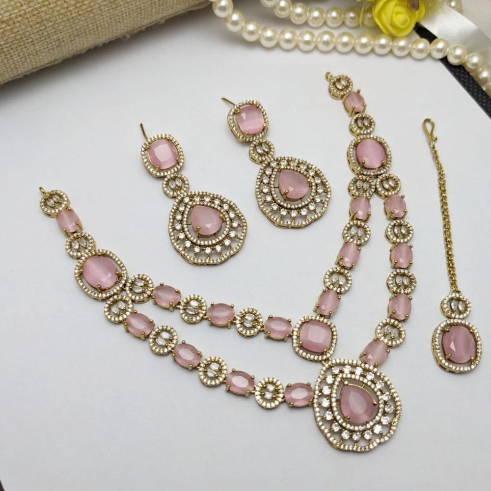 Aamrapali Glamour Gold Plated Shine American Diamond Necklace Set