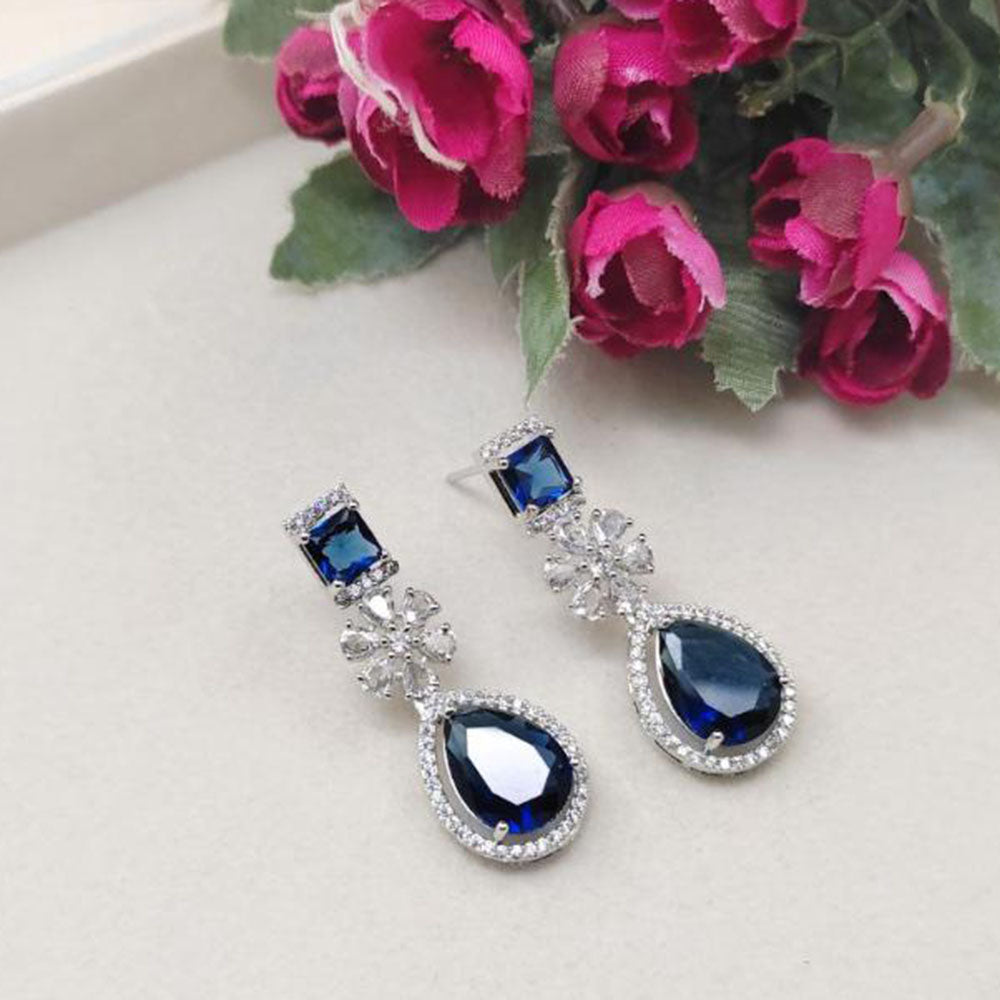 Aamrapali Rhodium Polish Austrian Sparkle And Crystal Glam Dangler Earrings