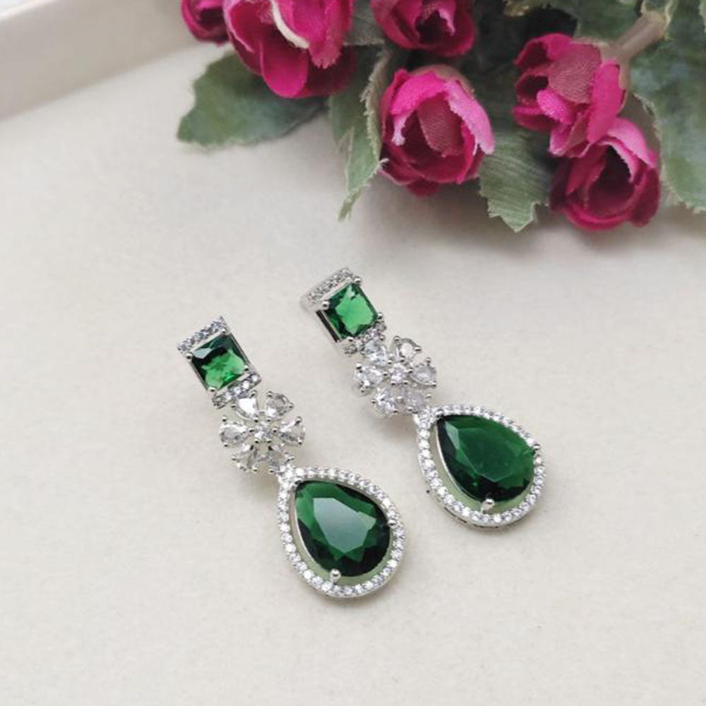 Aamrapali Rhodium Polish Austrian Sparkle And Crystal Glam Dangler Earrings