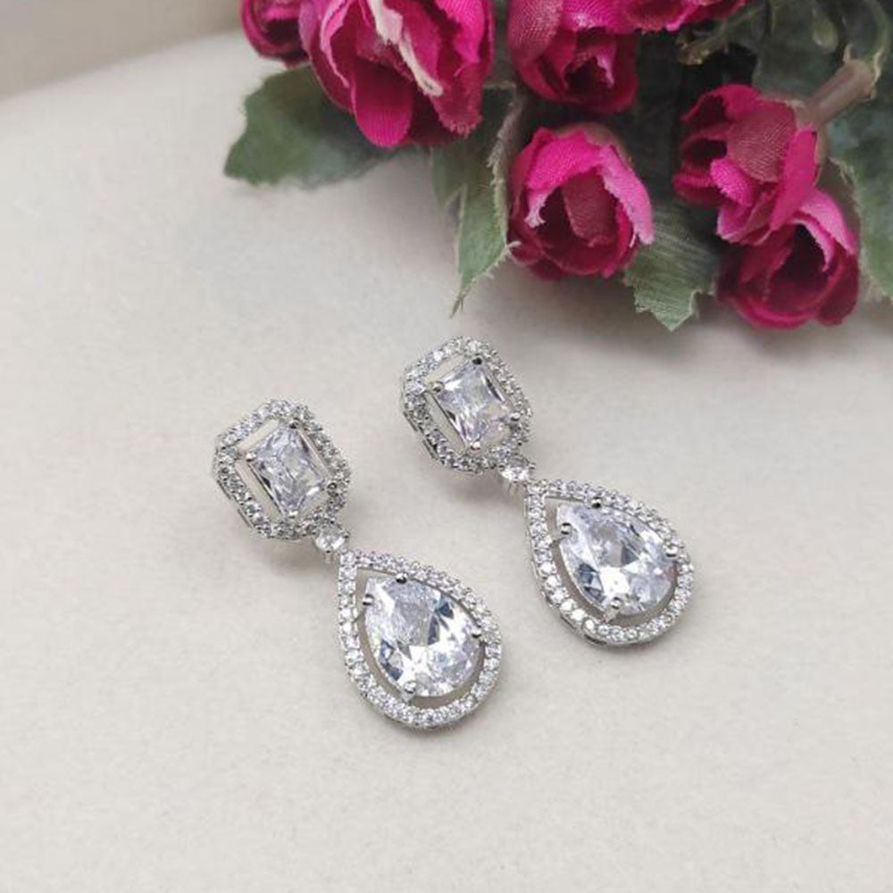 Aamrapali Rhodium Polish Austrian Sparkle And Crystal Glam Dangler Earrings