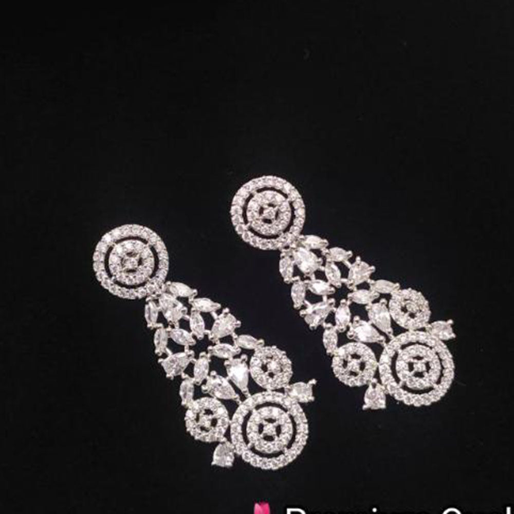 Aamrapali Rhodium Polish Shimmering American Diamond Dangler Earrings