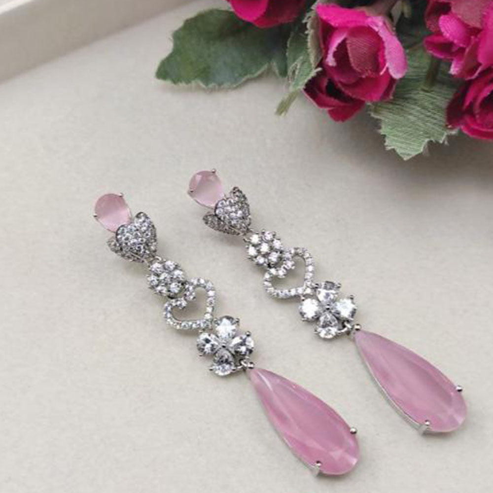 Aamrapali Rhodium Polish Austrian Sparkle And Crystal Glam Dangler Earrings