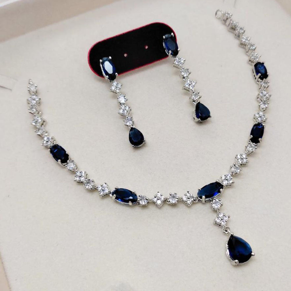 Aamrapali Rhodium Finish Statement American Diamond Necklace Set