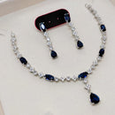 Aamrapali Rhodium Finish Statement American Diamond Necklace Set