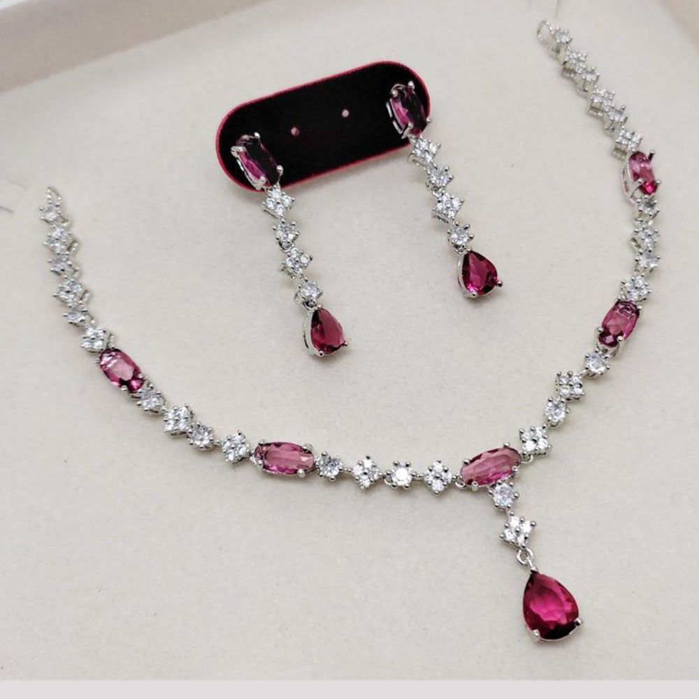 Aamrapali Rhodium Finish Statement American Diamond Necklace Set