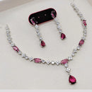Aamrapali Rhodium Finish Statement American Diamond Necklace Set