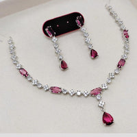 Aamrapali Rhodium Finish Statement American Diamond Necklace Set