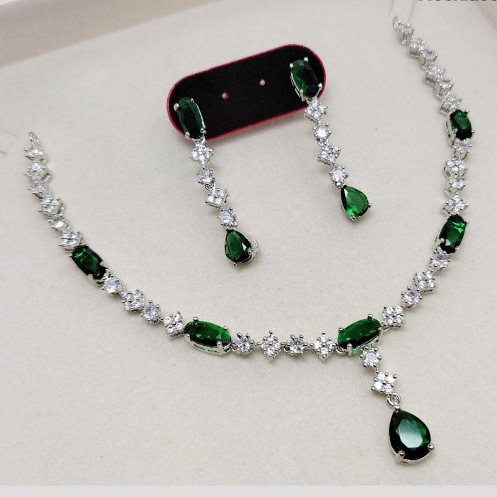 Aamrapali Rhodium Finish Statement American Diamond Necklace Set