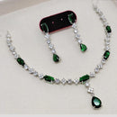 Aamrapali Rhodium Finish Statement American Diamond Necklace Set