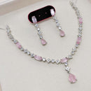 Aamrapali Rhodium Finish Statement American Diamond Necklace Set
