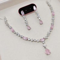 Aamrapali Rhodium Finish Statement American Diamond Necklace Set