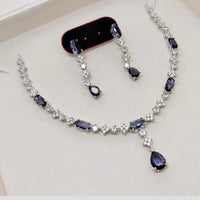 Aamrapali Rhodium Finish Statement American Diamond Necklace Set