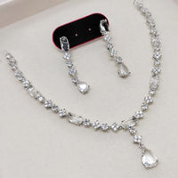 Aamrapali Rhodium Finish Statement American Diamond Necklace Set