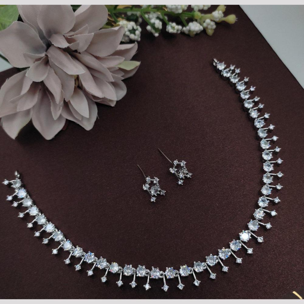 Aamrapali Rhodium Finish Statement American Diamond Necklace Set