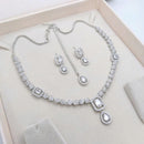 Aamrapali Rhodium Finish Statement American Diamond Necklace Set