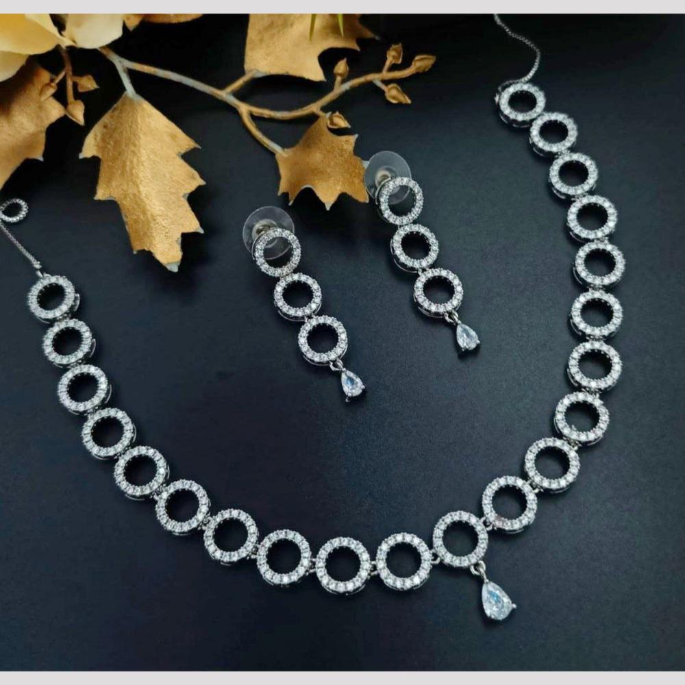Aamrapali Rhodium Plated Austrian Stones And American Diamonds Necklace Set