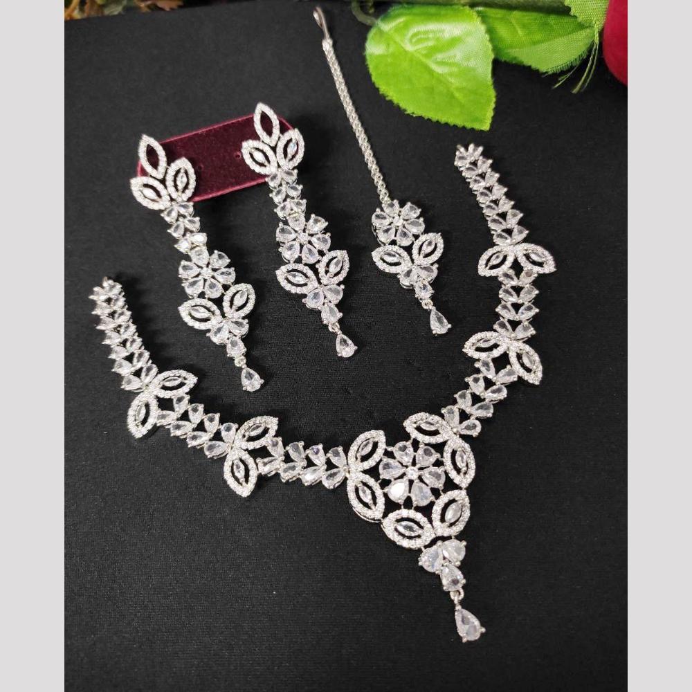 Aamrapali Rhodium Finish Statement American Diamond Necklace Set