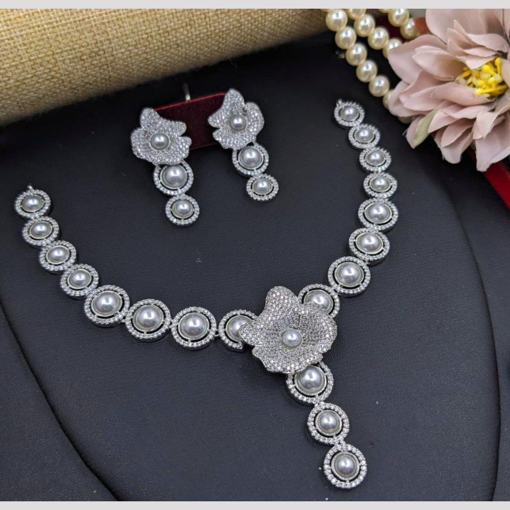 Aamrapali Elegant Rhodium Plated Austrian Stones And Beads Necklace Set