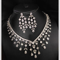 Aamrapali Rhodium Finish Statement American Diamond Necklace Set