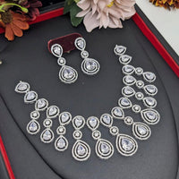 Aamrapali Rhodium Finish Statement American Diamond Necklace Set