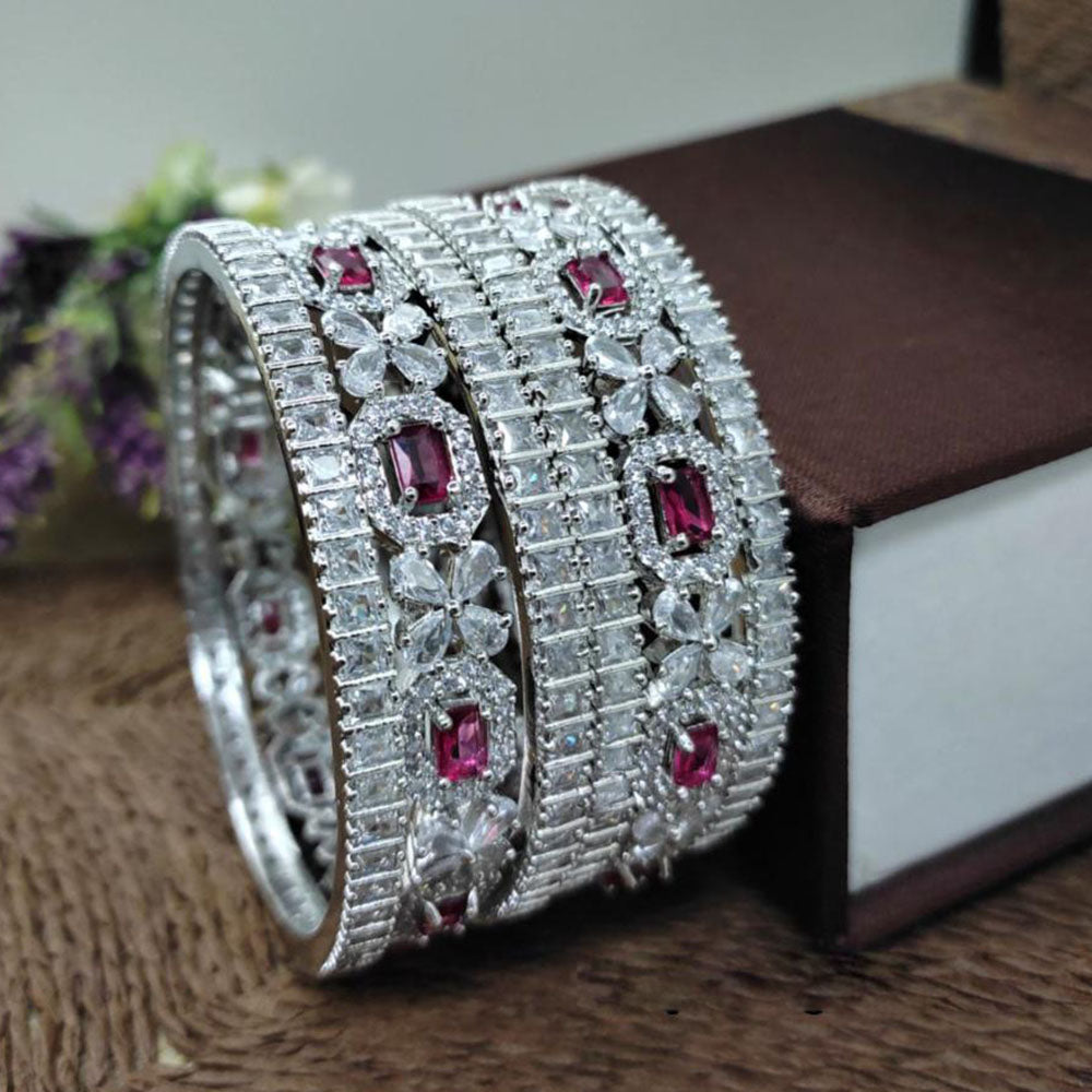 Aamrapali Glamorous Rhodium Coated Shimmering American Diamond Bangles Set