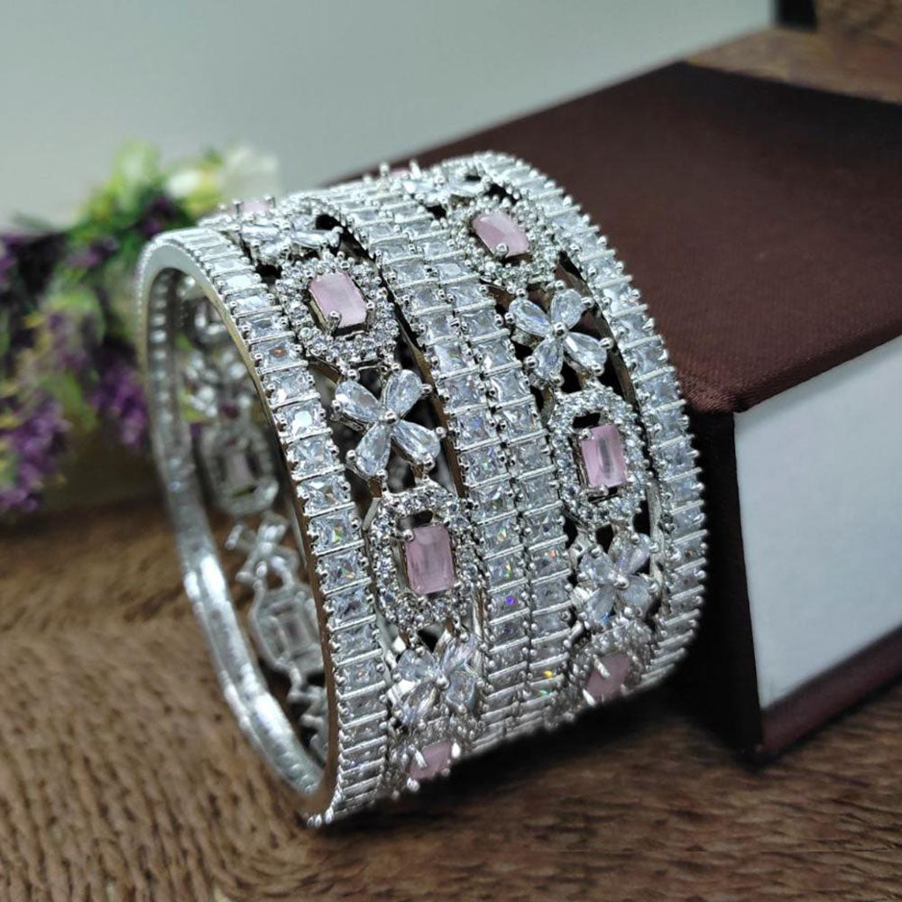 Aamrapali Glamorous Rhodium Coated Shimmering American Diamond Bangles Set