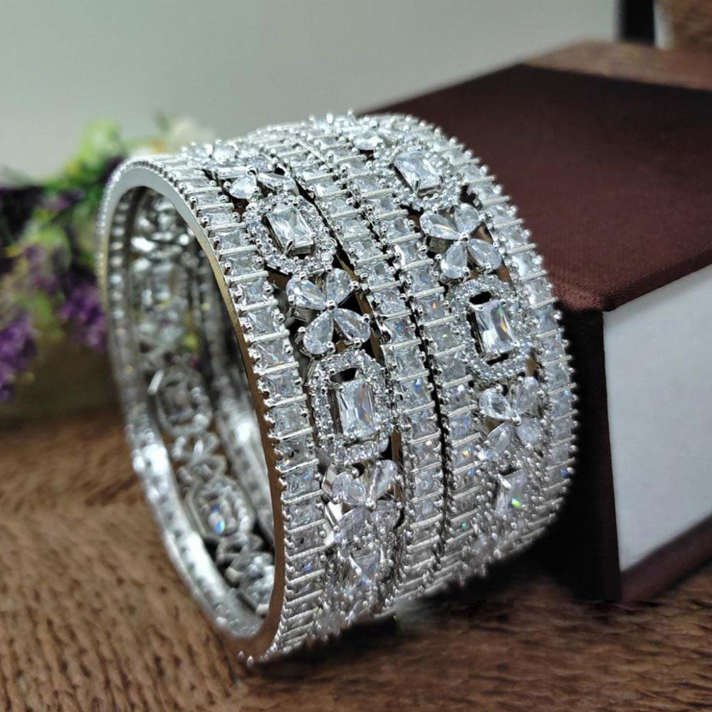 Aamrapali Glamorous Rhodium Coated Shimmering American Diamond Bangles Set