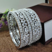Aamrapali Glamorous Rhodium Coated Shimmering American Diamond Bangles Set