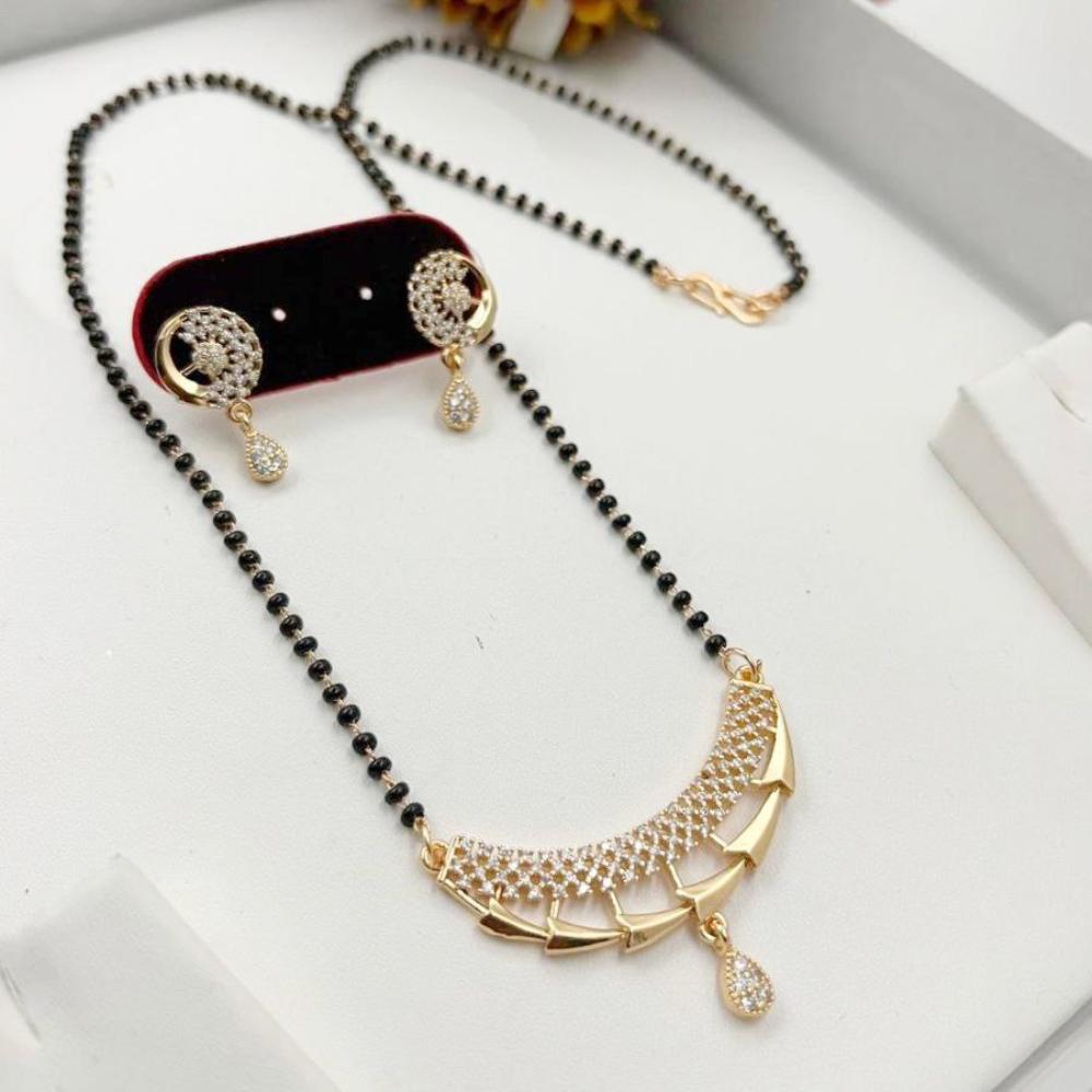 Aamrapali Designer Austrian Stone And Black Beads Mangalsutra Set
