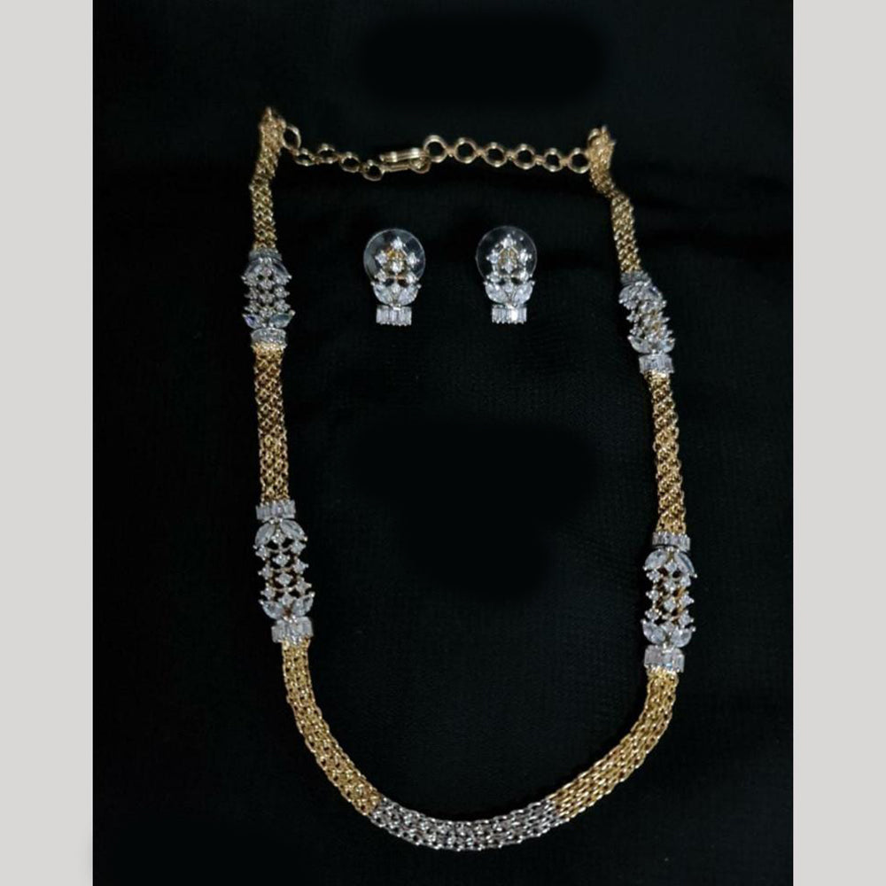 Aamrapali Designer 2 Tone Plated Sparkling American Diamond Necklace Set