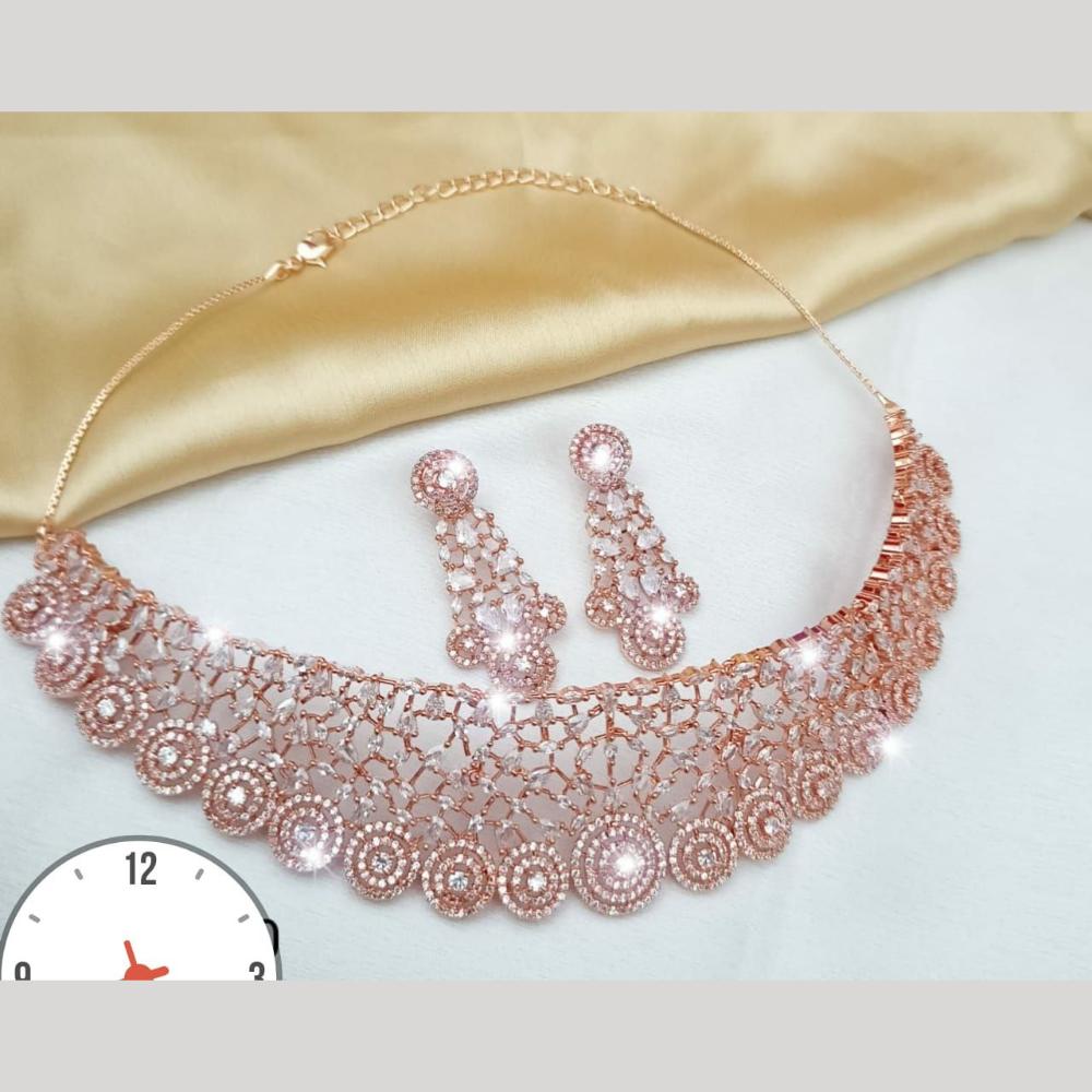 Aamrapali Modern Rose Gold Austrian Stone Choker Necklace Set
