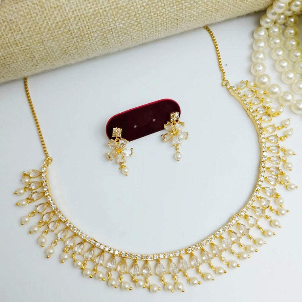 Aamrapali Elegant Teardrop Necklace Set with pearl Drops and Floral Earrings