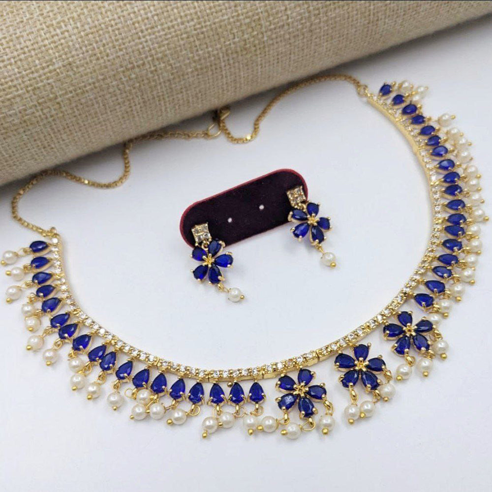 Aamrapali Delicate Pearl Accented Necklace and Matching Earrings