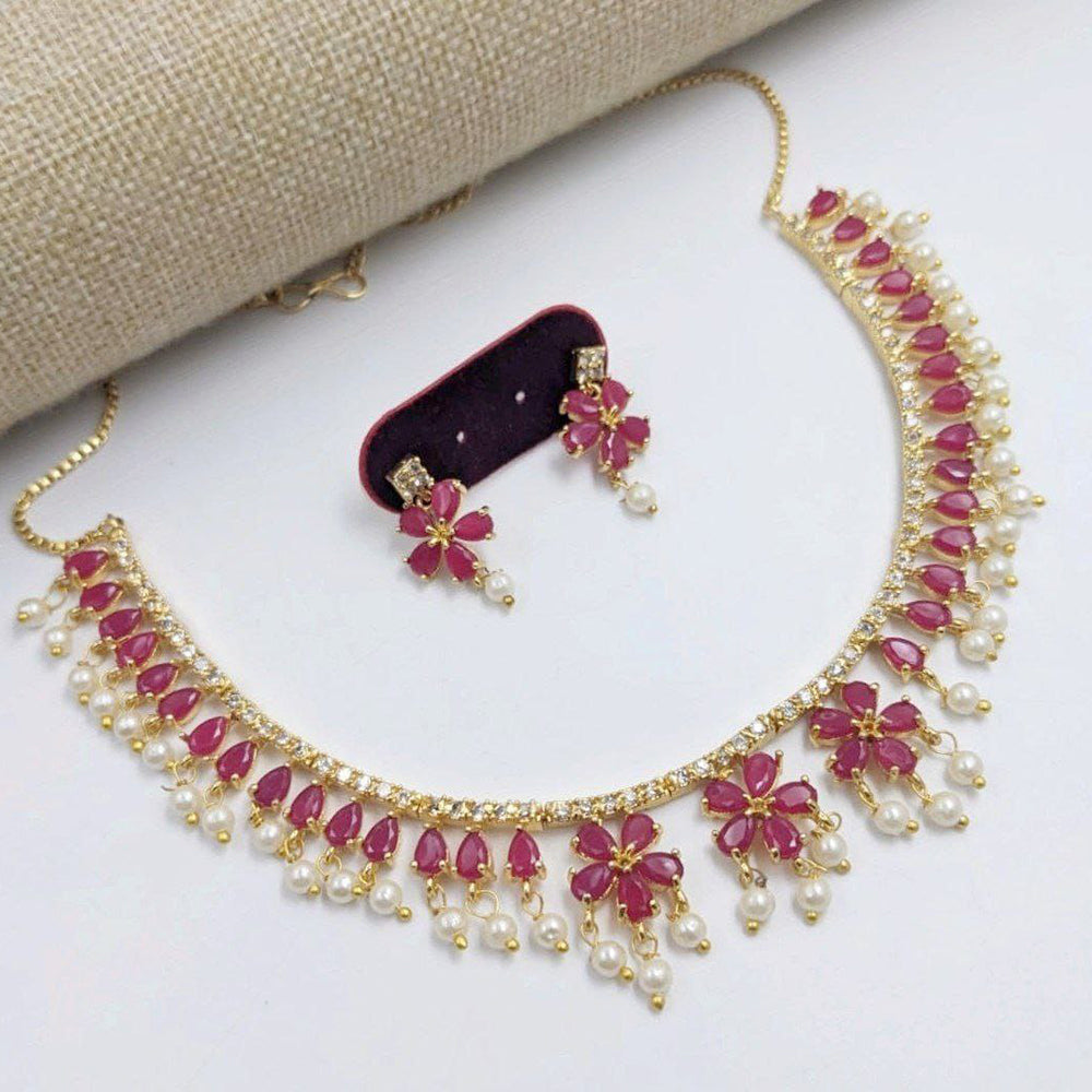 Aamrapali Delicate Pearl Accented Necklace and Matching Earrings
