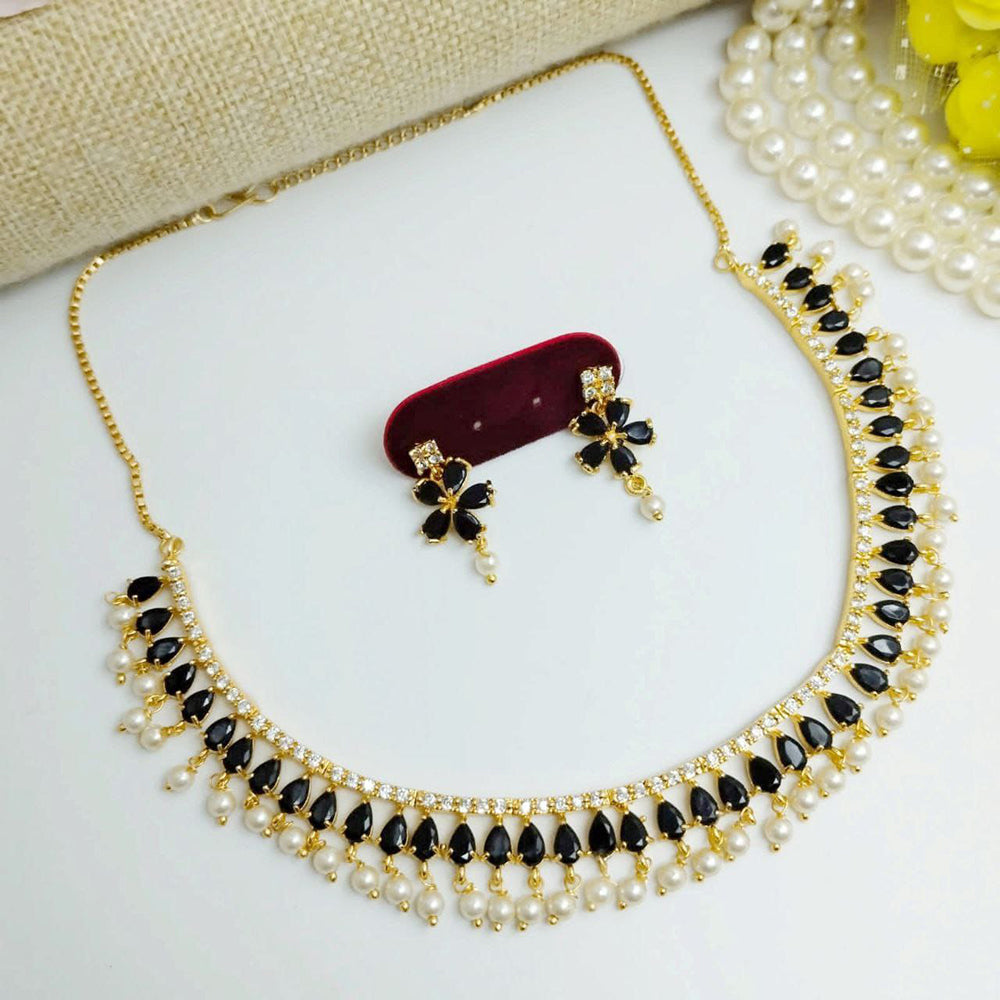 Aamrapali Elegant Teardrop Necklace Set with pearl Drops and Floral Earrings