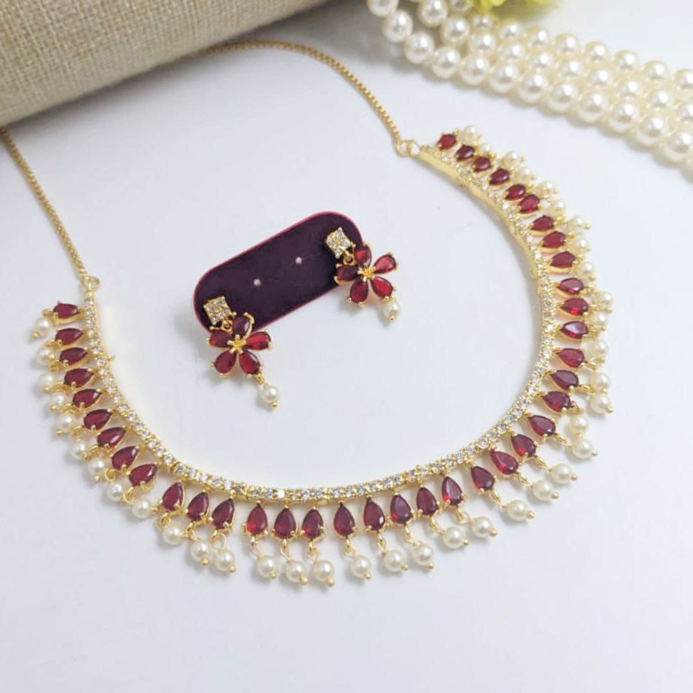 Aamrapali Elegant Teardrop Necklace Set with pearl Drops and Floral Earrings