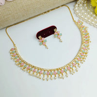 Aamrapali Elegant Teardrop Necklace Set with pearl Drops and Floral Earrings