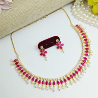 Aamrapali Elegant Teardrop Necklace Set with pearl Drops and Floral Earrings